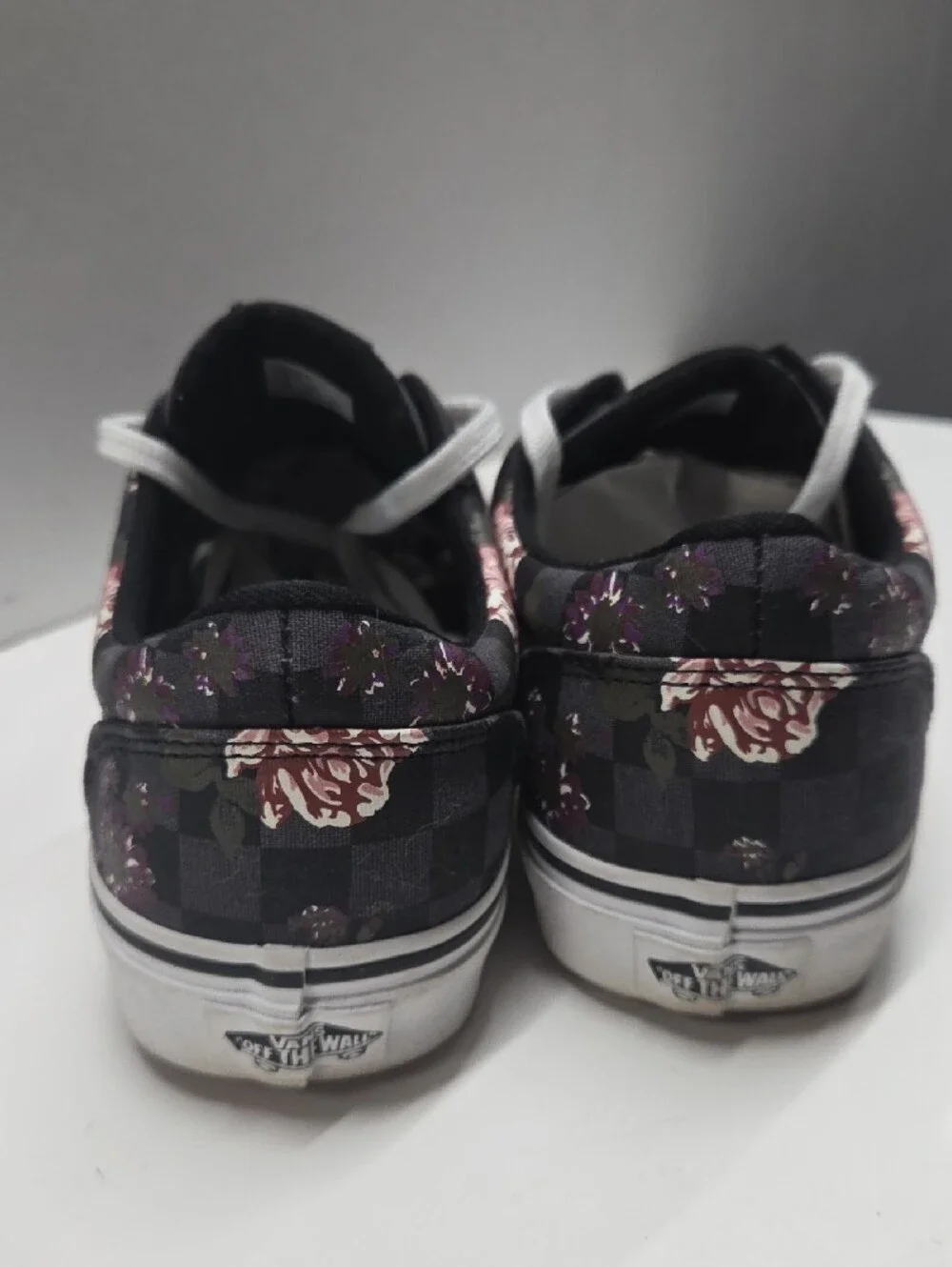 Vans Women's Black Checkerboard Low-Top Sneakers with Pink Floral Print